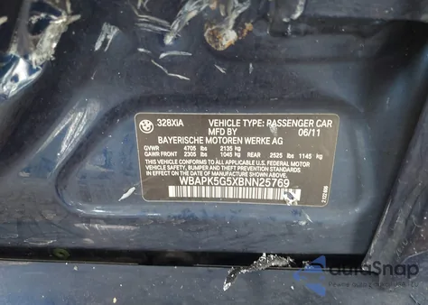 2011 BMW 328I xDrive from USA, damaged, VIN WBAPK5G5XBNN25769
